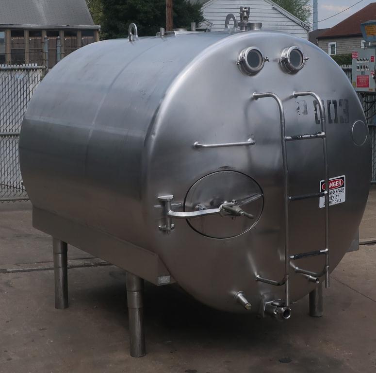 1,000 gallon Mojonnier Brothers horizontal tank, stainless steel, sanitary