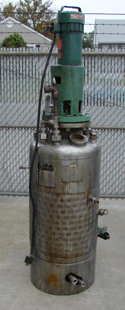 Reactor 50 gallon HC Hicks and Sons chemical reactor, 50 psi internal, 125 psi jacket, 3/4 hp agitator
