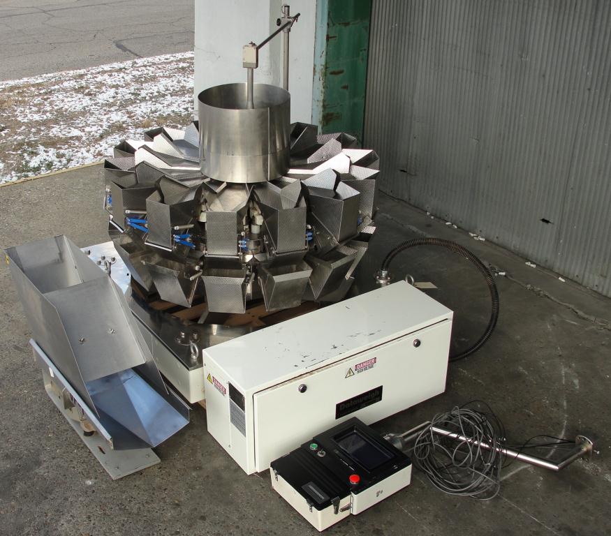 Scale 14 bucket Yamato multihead combination weigher model ADW-323-RB, Stainless Steel Contact Parts, 8 to 1000 grams weigher capacity