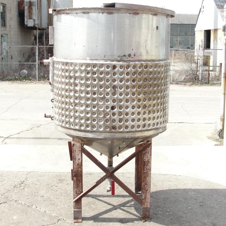 Tank 250 gallon vertical tank, Stainless Steel, half dimple jacket, conical bottom