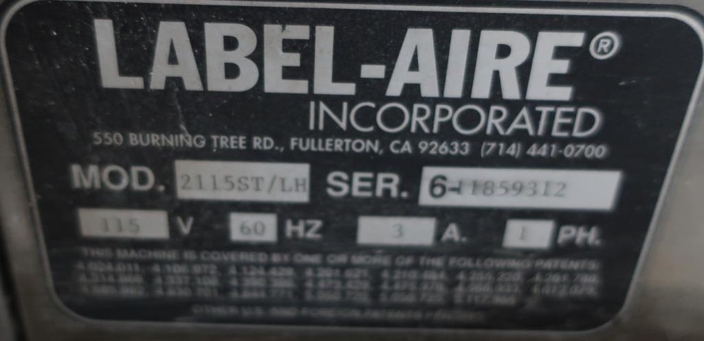 Labeler Label-Aire pressure sensitive labeler model 2115 ST/LH, Pressure sensitive, 1250 fpm4