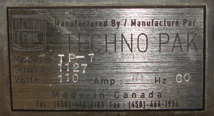 Labeler Techno Pak pressure sensitive labeler model TP-7 RH, Blow on5