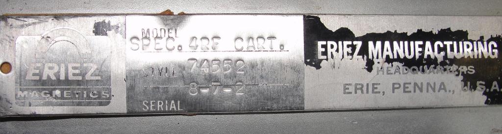 Filtration Equipment Eriez magnetic separator, 4 745524