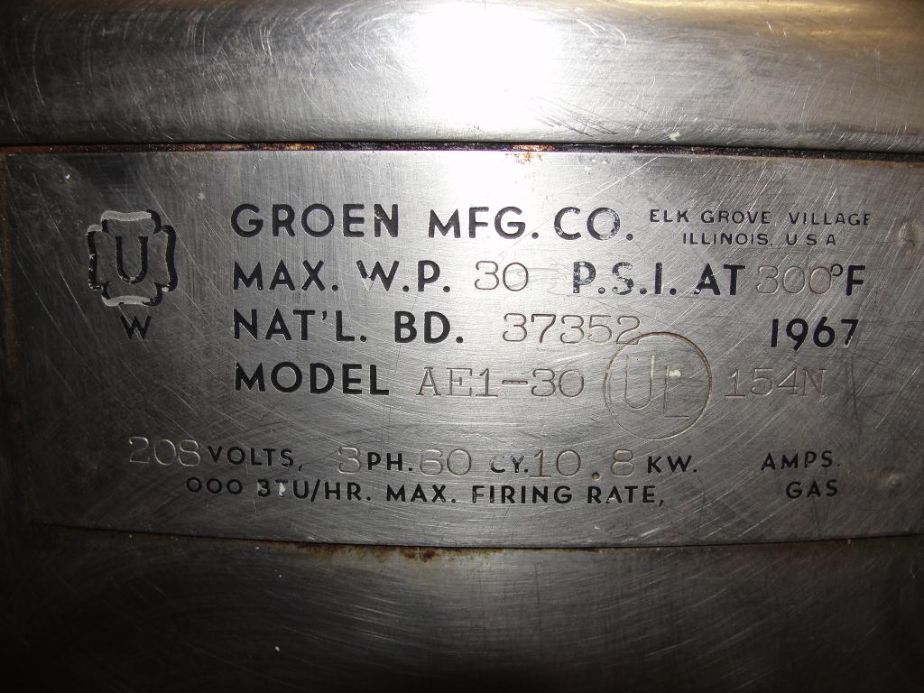 Kettle 40 gallon Groen hemispherical bottom kettle, 30 PSI psi jacket rating, Stainless Steel5
