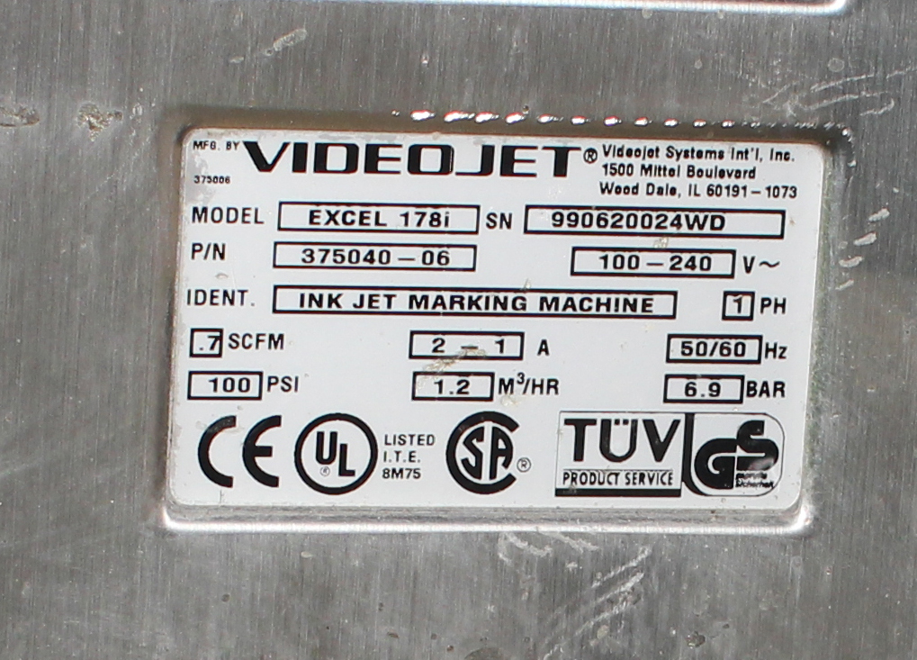 Coder Videojet ink-jet coder model Excel 178i, No cylinder cover on print heads, 916 ft/min2
