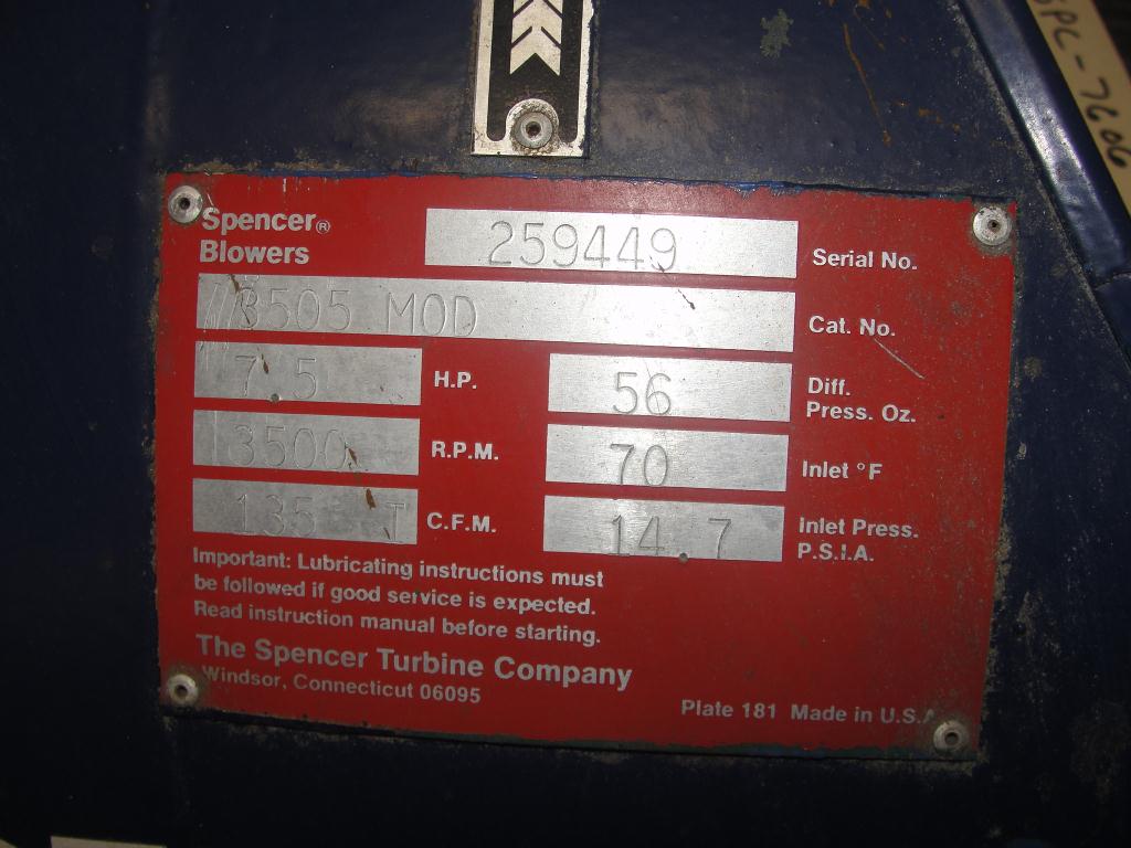 Blower 135 cfm multistage centrifugal blower, Spencer, 7.5 hp4
