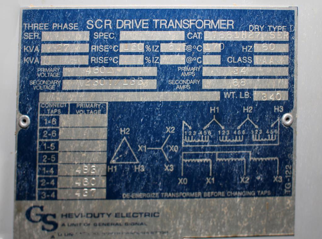 Transformers and Switchgear 27 kva GS Hevi-Duty Electric dry transformer, 460 Delta high voltage, 230Y/ 133 low voltage, 3 phase3
