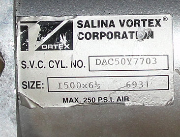 Valve I500X 6 ½ Salina Vortex Corp gate valve, pneumatic, Stainless Steel Contact Parts3