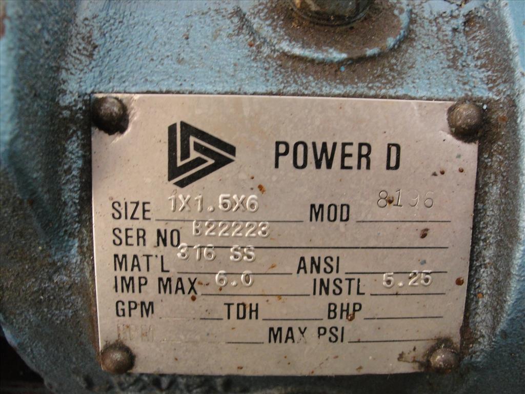 Pump 1x1.5x6 Power D centrifugal pump, 5 hp, 316 SS2