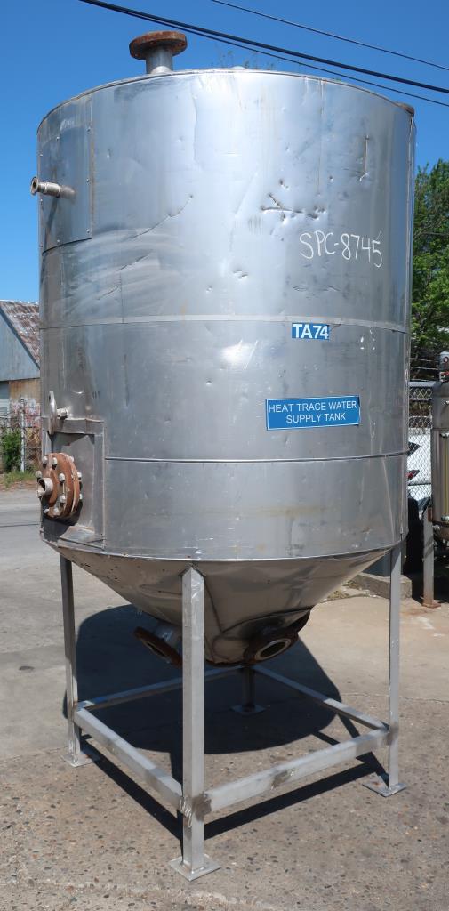 Tank 715 gallon vertical tank, Stainless Steel, 1.5 jacket, conical bottom
