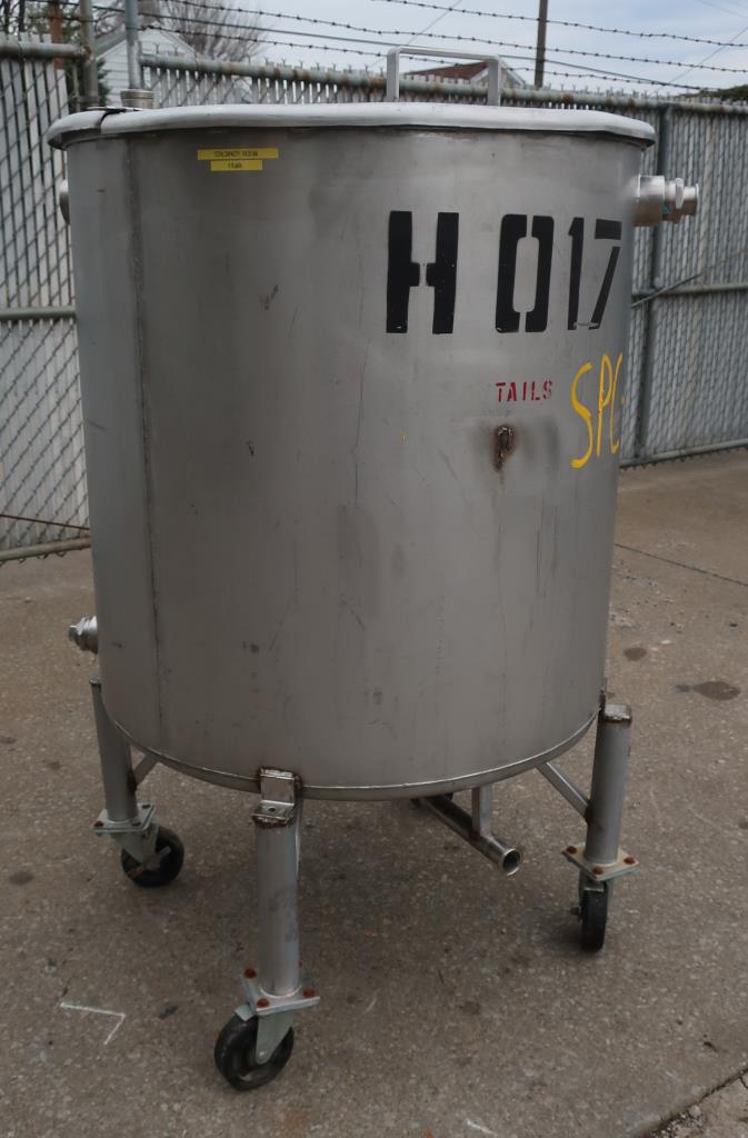 Tank 150 gallon vertical tank, Stainless Steel, flat bottom, On casters1
