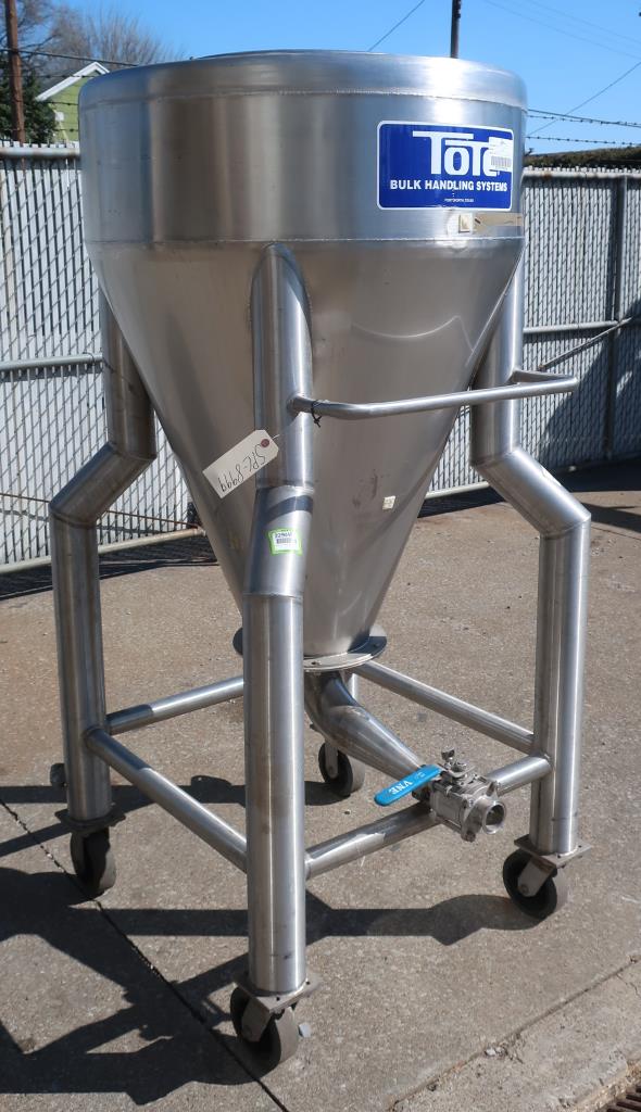 Tank 100 gallon vertical tank, Stainless Steel, conical bottom, on casters1