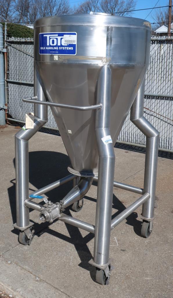 Tank 100 gallon vertical tank, Stainless Steel, conical bottom, on casters2