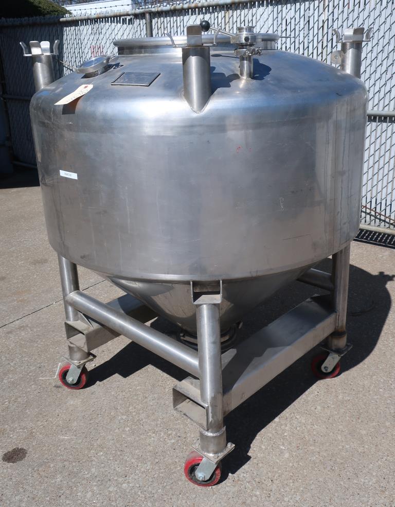 Tank 200 gallon vertical tank, Stainless Steel, conical bottom, on casters2