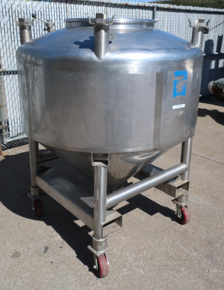 Tank 200 gallon vertical tank, Stainless Steel, conical bottom, on casters3