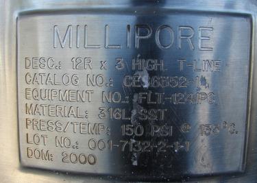 Industrial Filters & Filtration Equipment 230 sqft Millipore cartridge filter model 12R x 3 high T-line, 316 SS