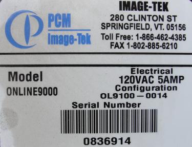 Labeling equipment PCM Image-Tek pressure sensitive labeler model Online 9000 Series, tamp-on, 600 per min