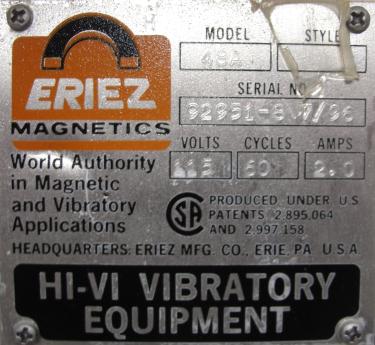 Feeder Eriez vibratory feeder model 484, Stainless Steel Contact Parts