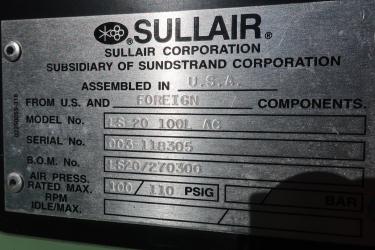 Compressor Sullair air compressor model LS20-100L AC, 500 cfm, Water cooled