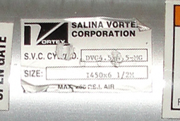 Valve I450X 6 ½ Salina Vortex Corp gate valve, pneumatic, Stainless Steel Contact Parts
