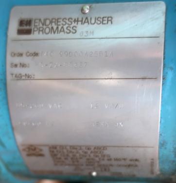 Valve 1.5 Endress-Hauser model ProMass 63M liquid flow meter, Stainless Steel