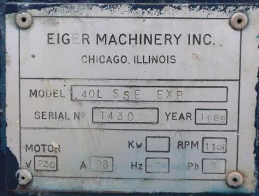 Mill Eiger Machinery horizontal media mill model 40L SSE EXP, 40 L, CS
