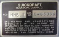 Blower centrifugal fan Quickdraft model MH-6.5, 7.5 hp, CS