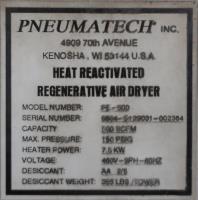 Compressor Pneumatech air dryer model PE-500, 500 scfm @ 150 psig max cfm