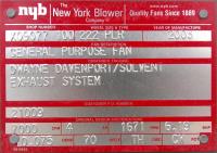 Blower 7000 cfm centrifugal fan New York Blower model 222 PLR, 7.5 hp, CS